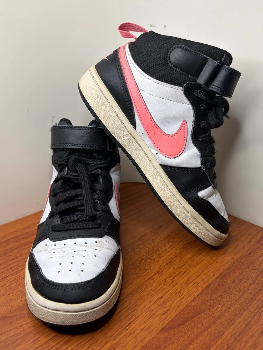 Nike Court Borough Mid 2 Kids Shoes Black White Pink CD7782-005 4Y